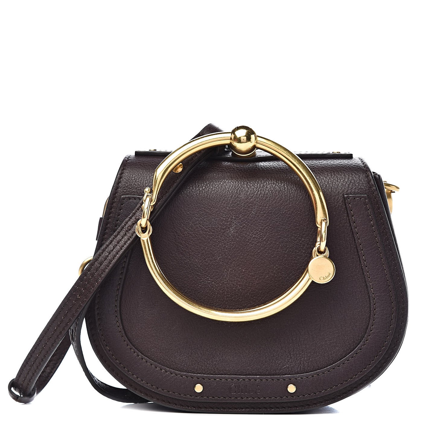 Calfskin Suede Small Nile Bracelet Bag Carbon Brown