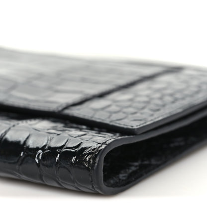 Balenciaga Shiny Calfskin Crocodile Embossed Hourglass Gusset Pouch Black 9 of 10