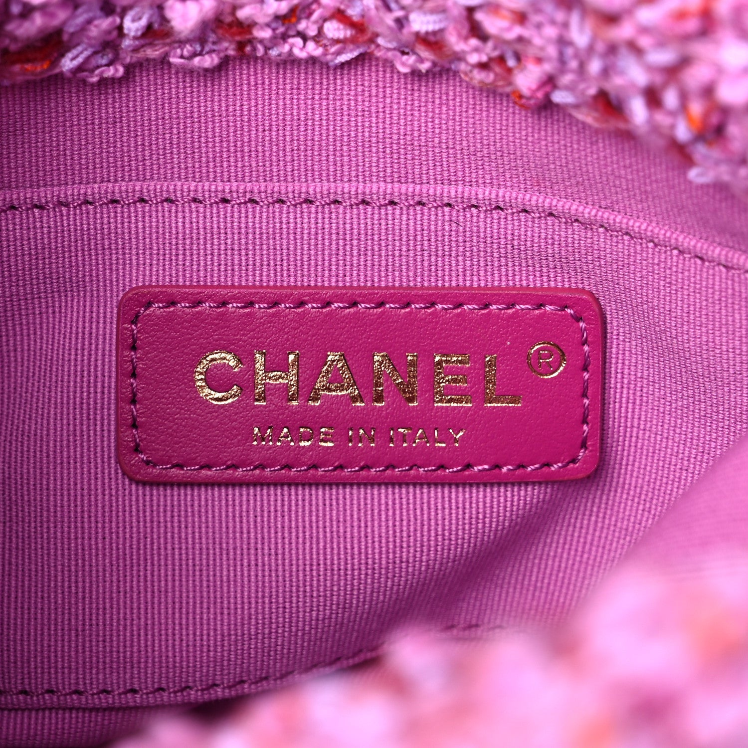 Chanel Tweed Enamel Quilted Pending CC Bucket Drawstring Bag Light Purple Pink Red 6 of 12