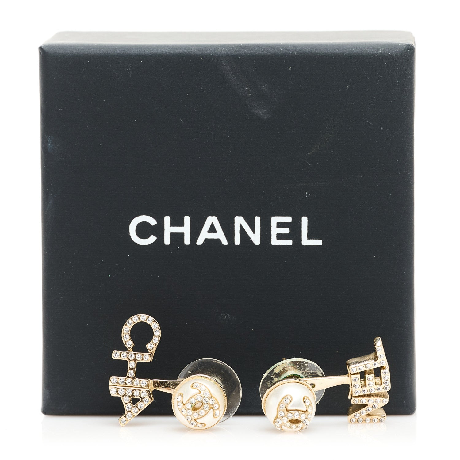 Chanel Pearl Crystal Logo Earrings Gold Pearly White 5 of 5