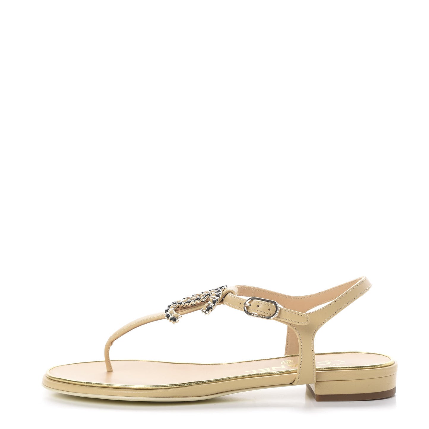 Lambskin CC Chain Thong Sandals 36 Beige