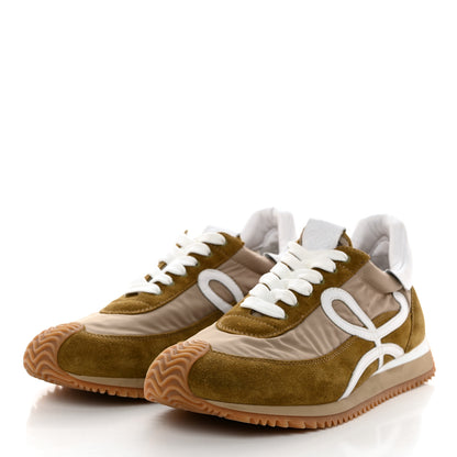 Loewe Suede Nylon Womens Flow Runner Sneakers 40 Khaki Green 3 of 8