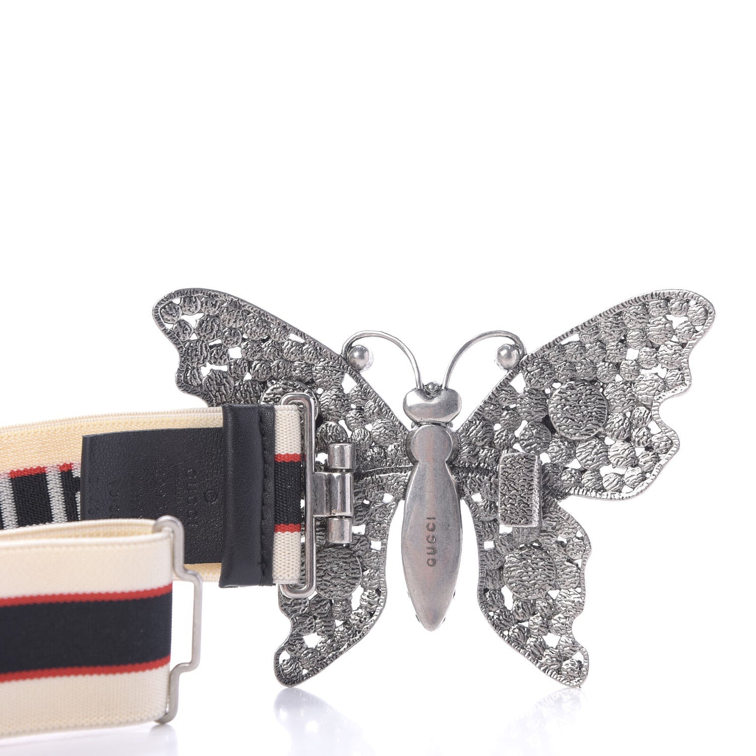 Gucci Jacquard Crystal Stripe Butterfly Belt 90 36 White 4 of 9