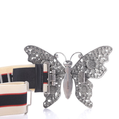 Gucci Jacquard Crystal Stripe Butterfly Belt 90 36 White 4 of 9
