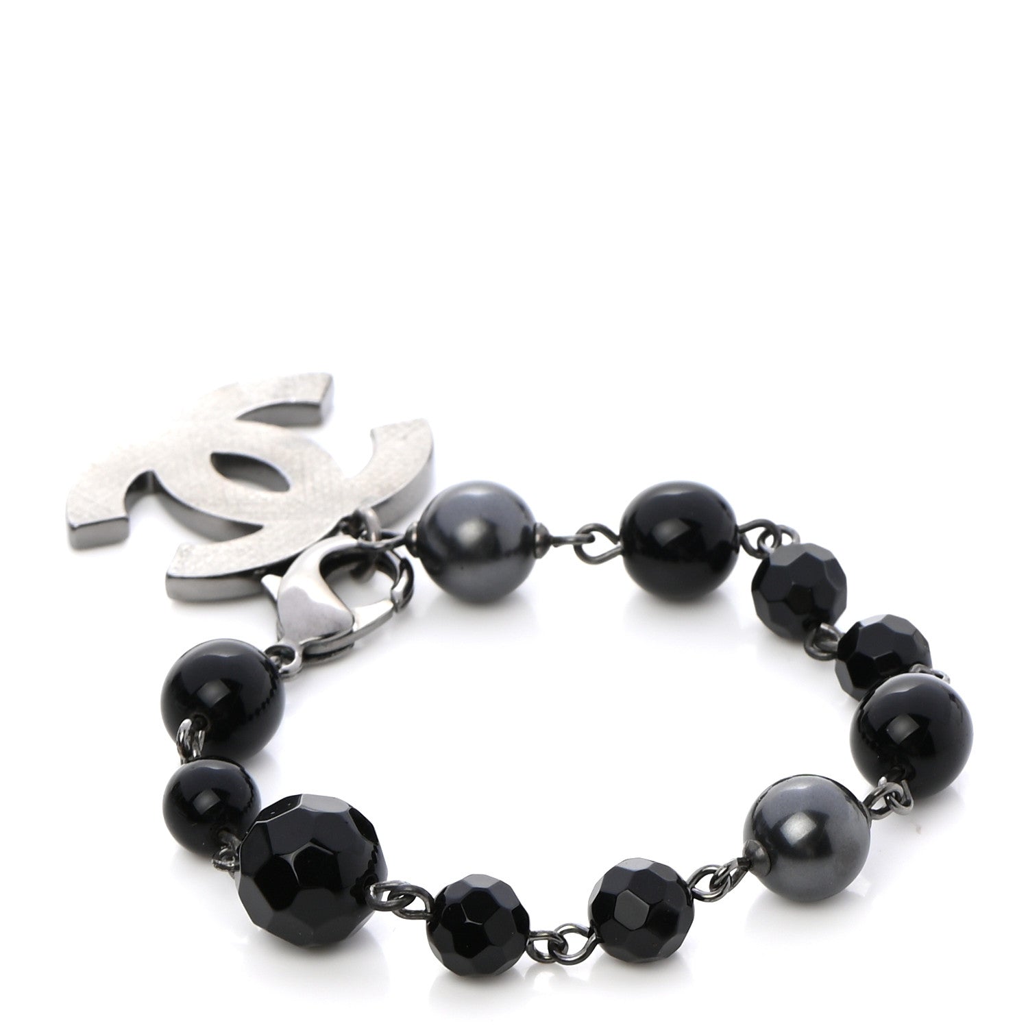 Chanel Ruthenium Pearl Beaded CC Bracelet Black 3 of 4