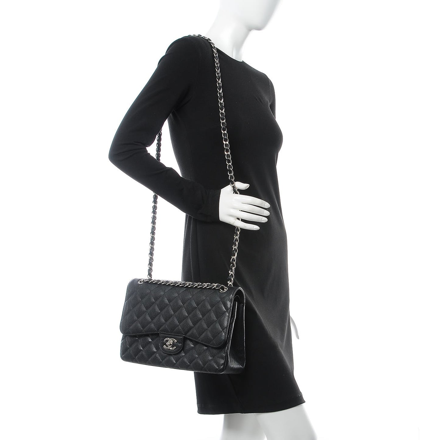 Caviar Quilted Jumbo Double Flap Black