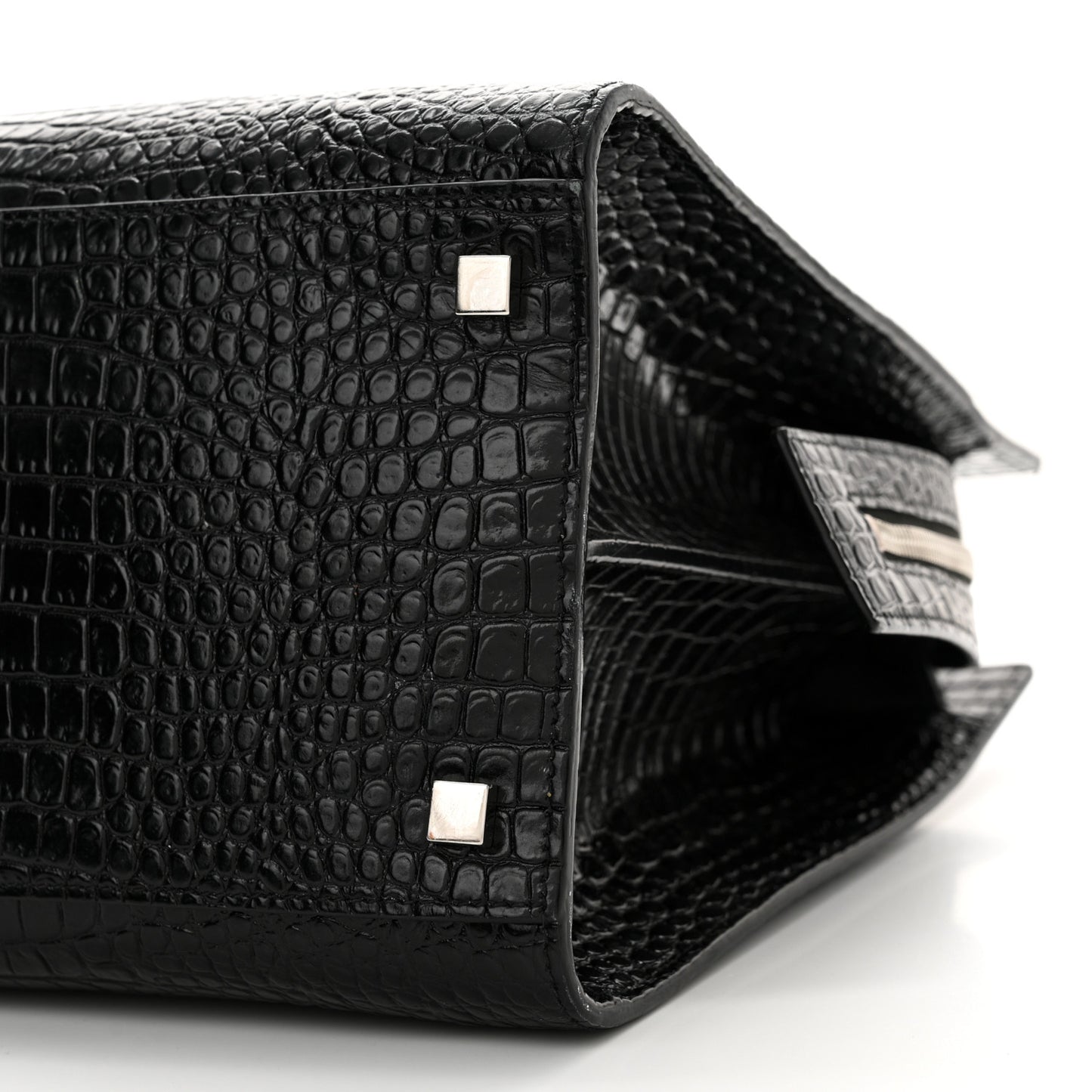 Croc Calfskin Embossed Medium Uptown Tote Black