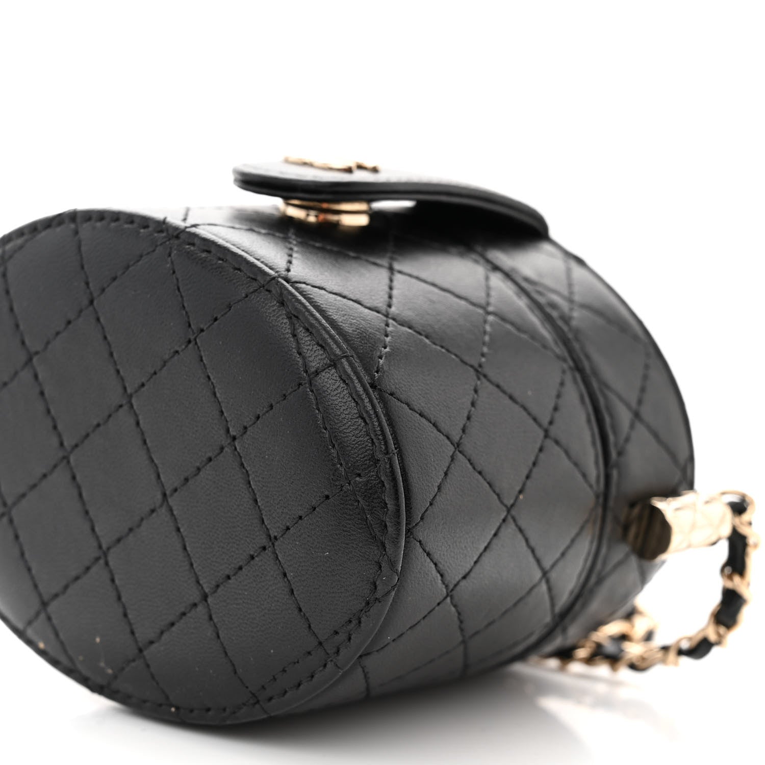 Chanel Lambskin Quilted Mini Round Vanity Case With Chain Black 10 of 11