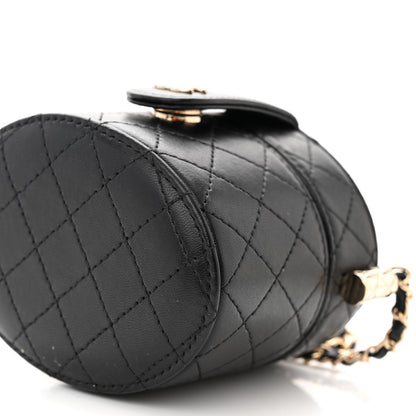 Chanel Lambskin Quilted Mini Round Vanity Case With Chain Black 10 of 11