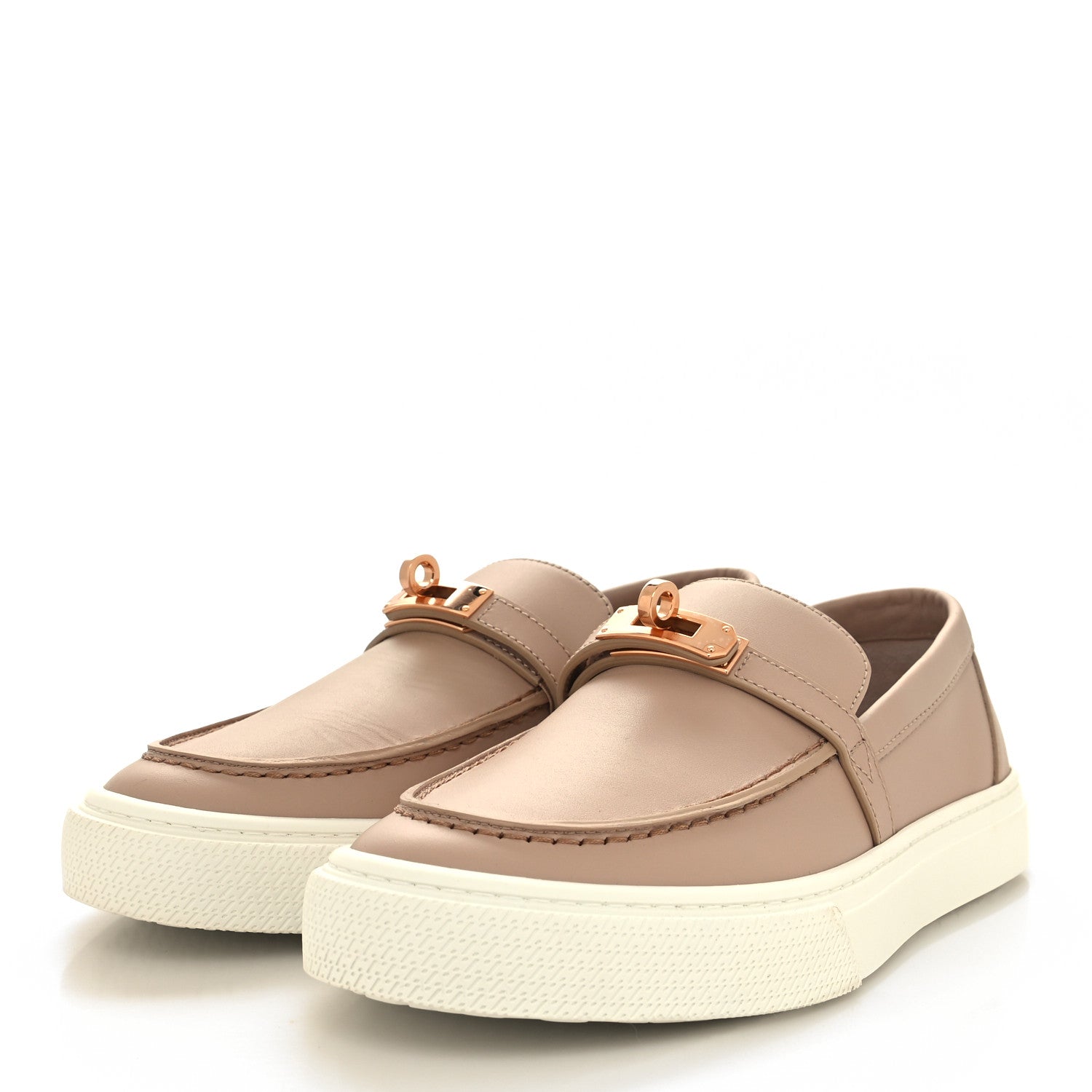 Hermes Calfskin Game Slip On Sneakers 37.5 Beige Nude 3 of 8