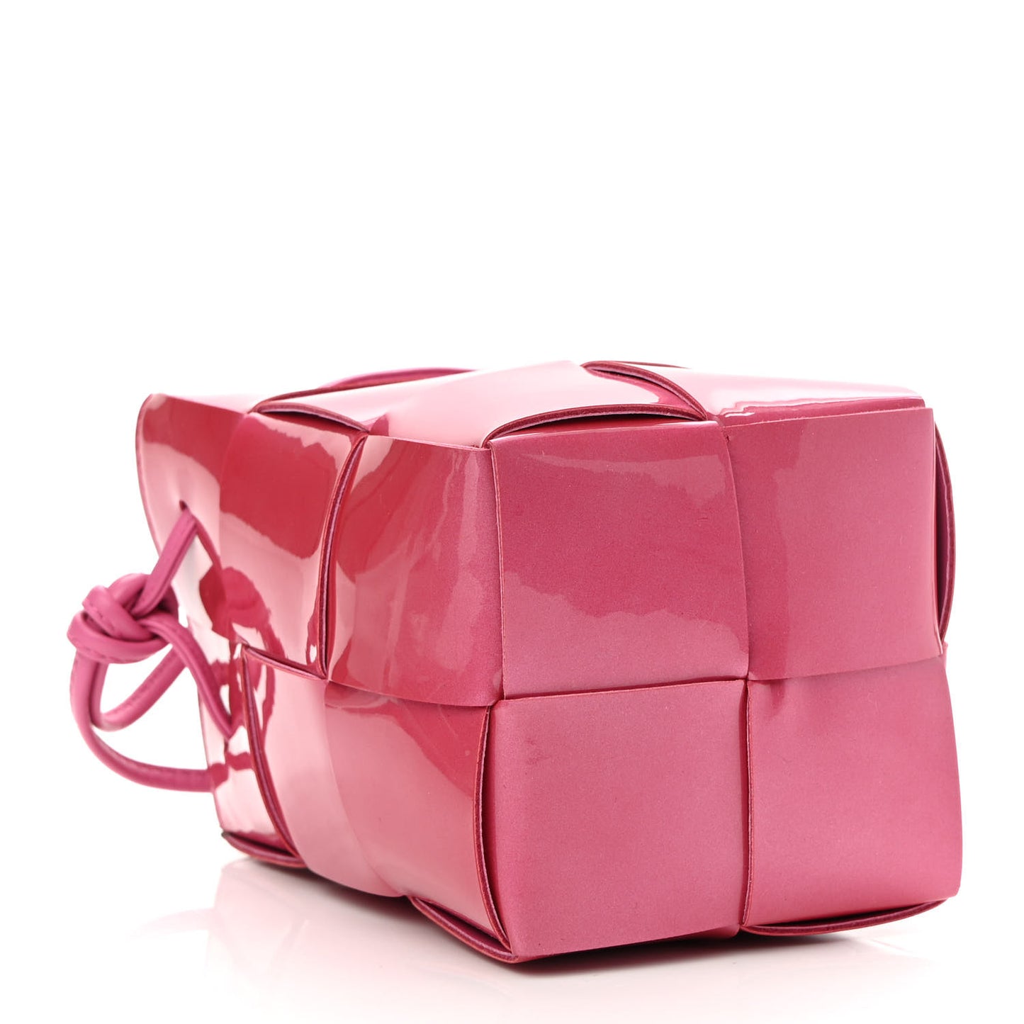 Patent Maxi Intrecciato Mini Cassette Bucket Bag Pink