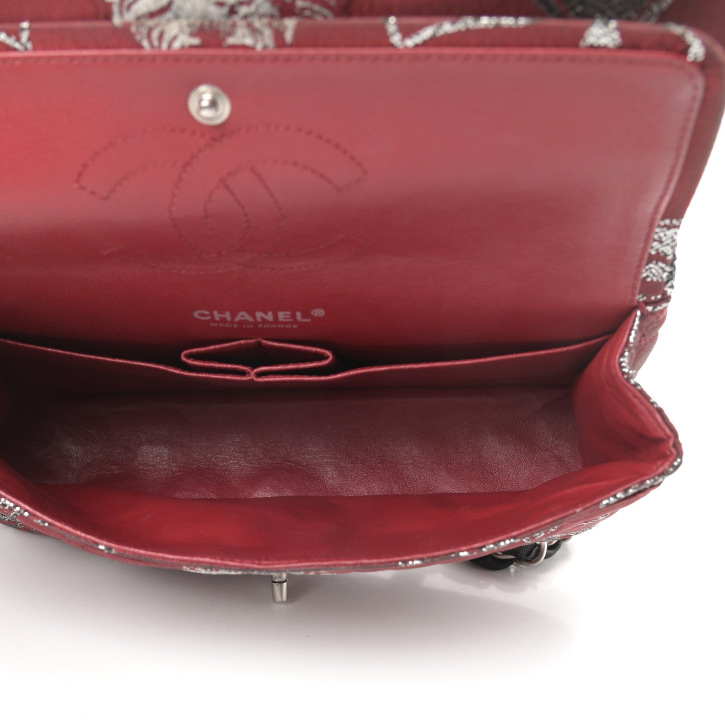 Metallic Brocade Quilted Medium Double Flap Rouge Argent
