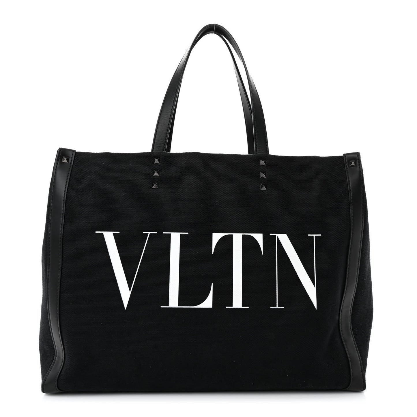 Canvas Calfskin VLTN Print Small Rockstud Tote Black
