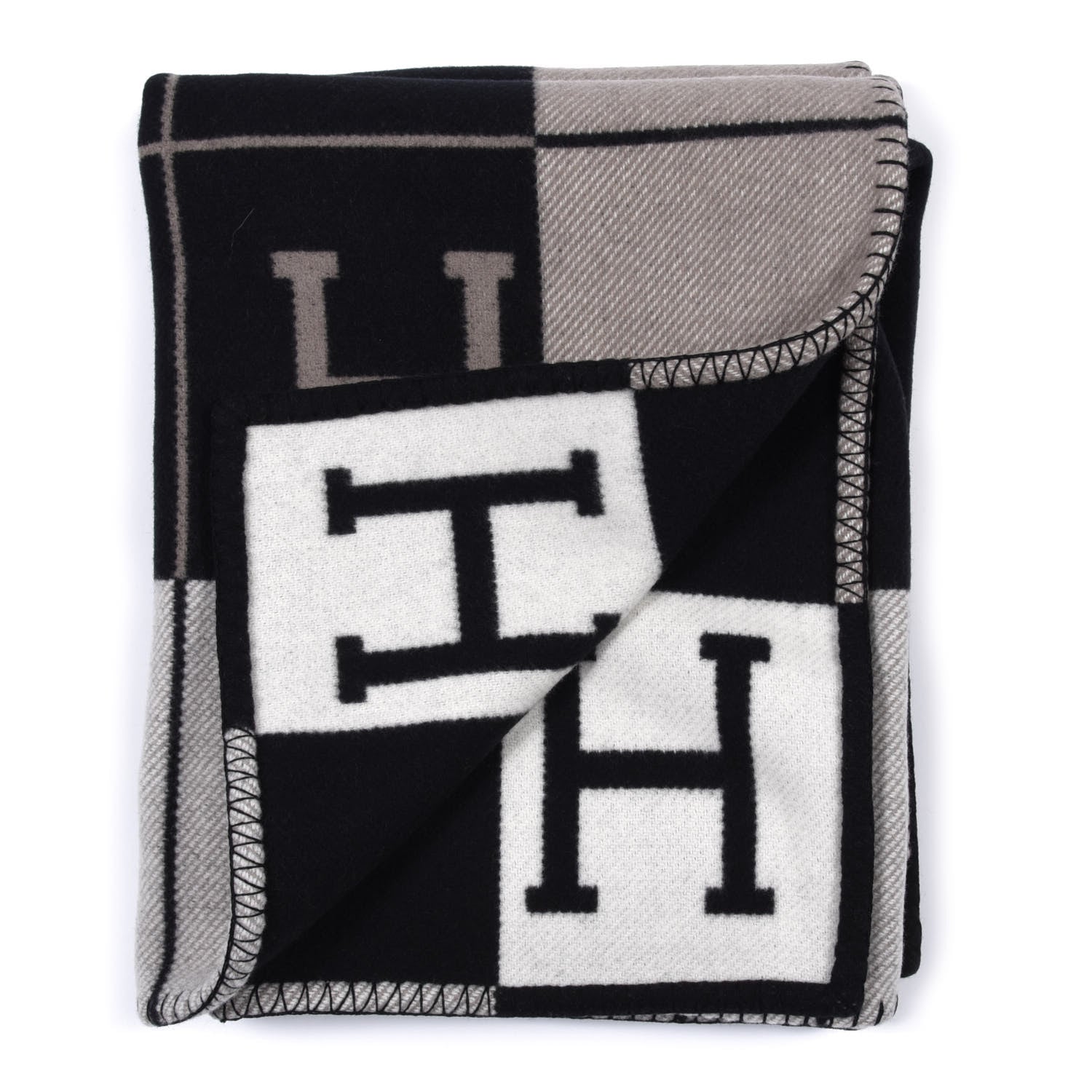 Hermes Wool Cashmere Avalon III Blanket Ecru Black 2 of 3