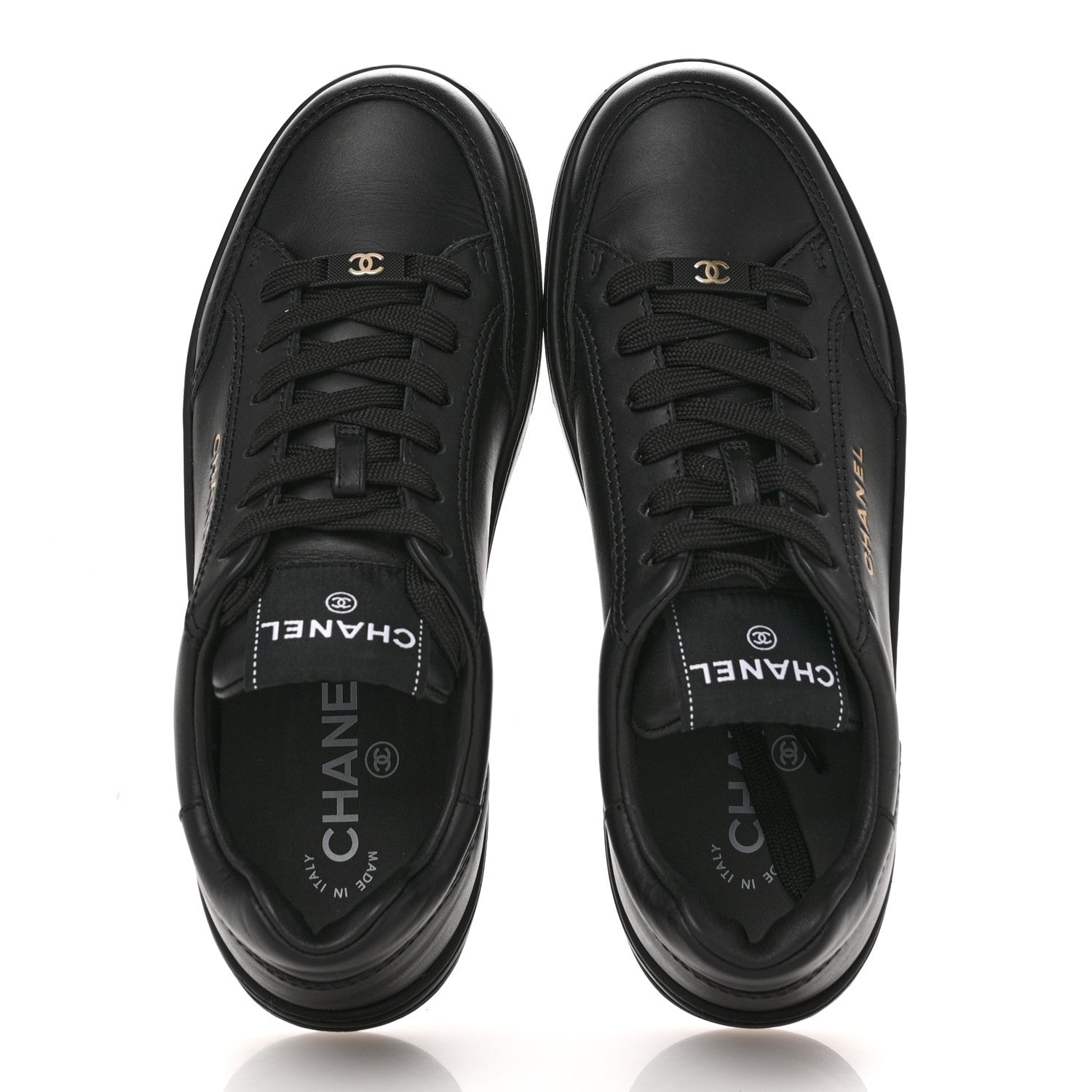 Chanel Calfskin Womens CC Logo Sneakers 38.5 Black 2 of 10