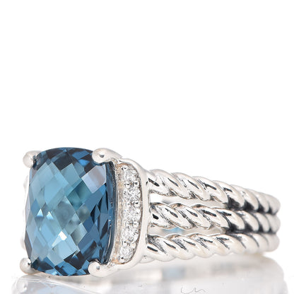 David Yurman Sterling Silver Diamond Hampton Blue Topaz 10mm Petite Wheaton Ring 54 7 3 of 5