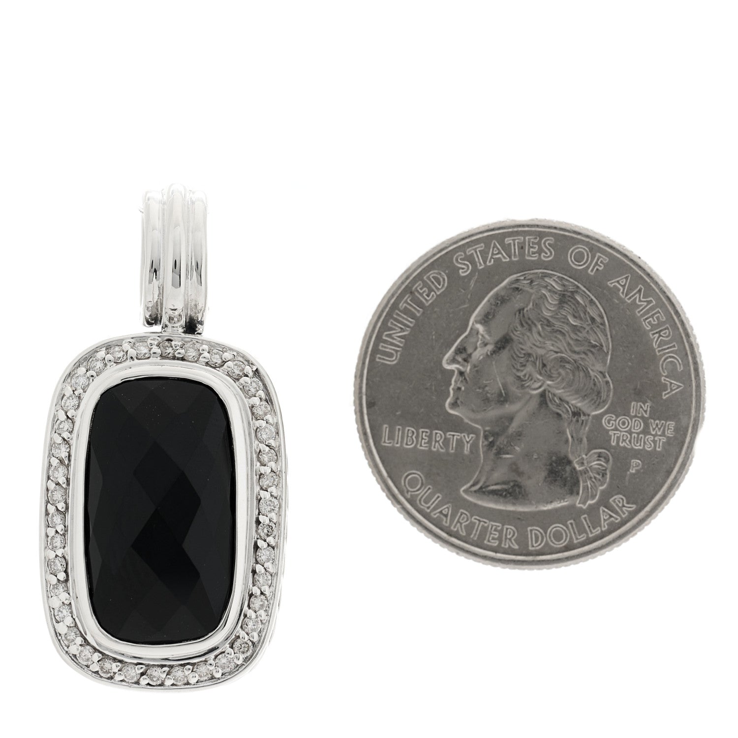 David Yurman Sterling Silver Diamond Black Onyx 18mm Albion Enhancer Pendant 2 of 4