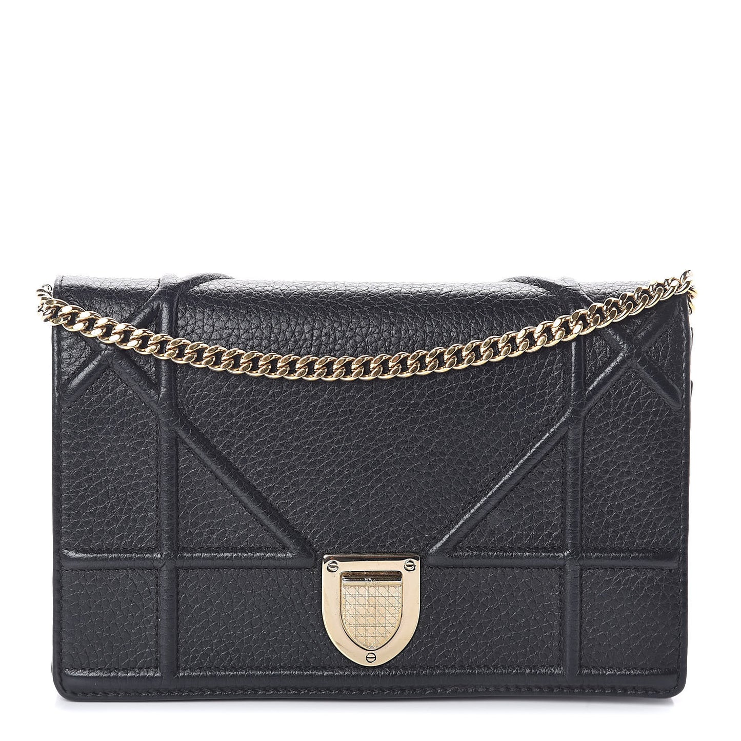 Grained Calfskin Diorama Wallet on Chain Pouch Black