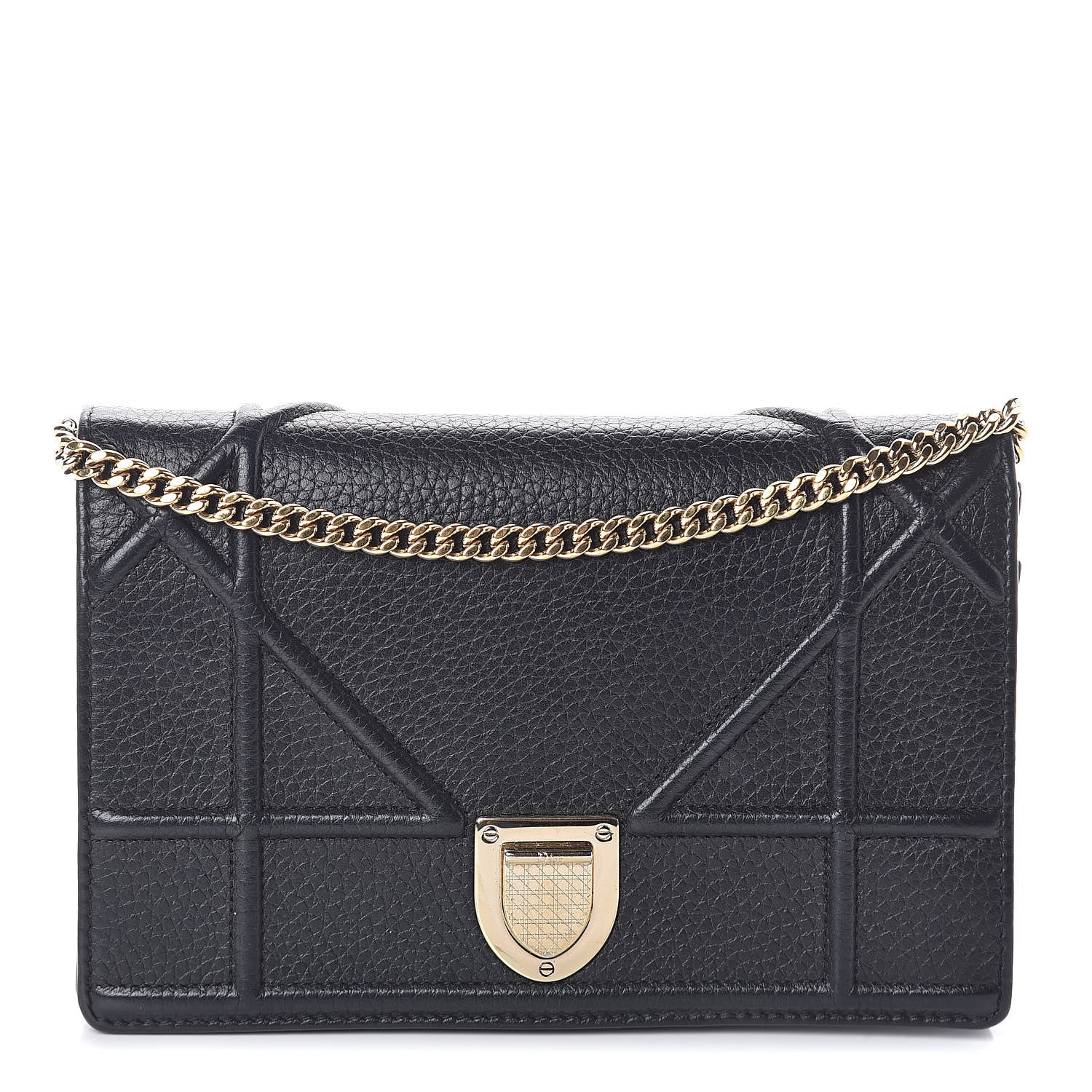 Christian Dior Grained Calfskin Diorama Wallet on Chain Pouch Black 1 of 9