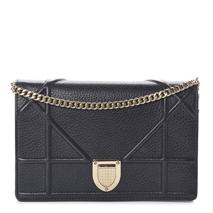 Christian Dior Grained Calfskin Diorama Wallet on Chain Pouch Black 1 of 9