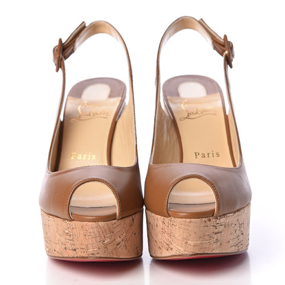Christian Louboutin Calfskin Cork Dona Anna 120 Wedges 37 Caramel Natural 2 of 9