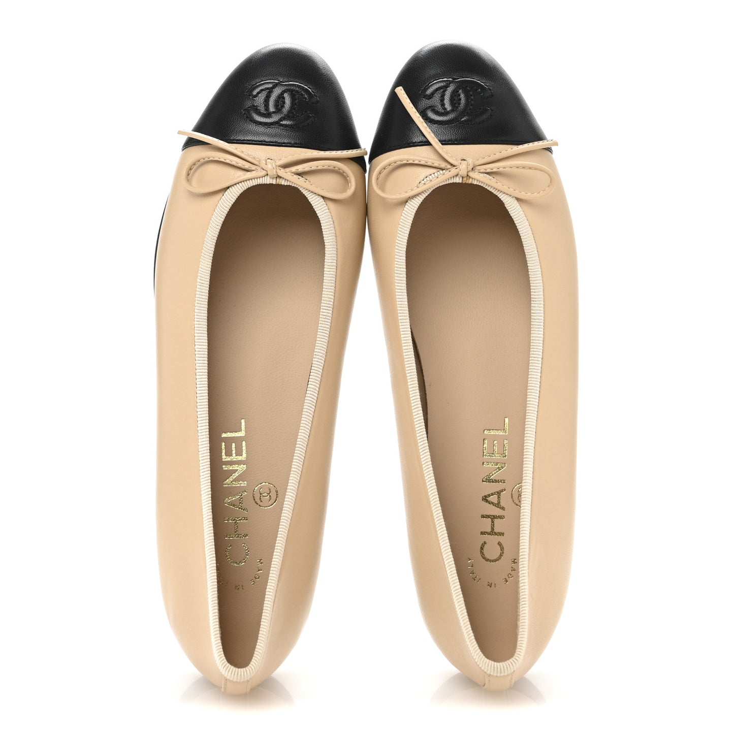 Lambskin Cap Toe CC Ballerina Flats 36.5 Beige Black