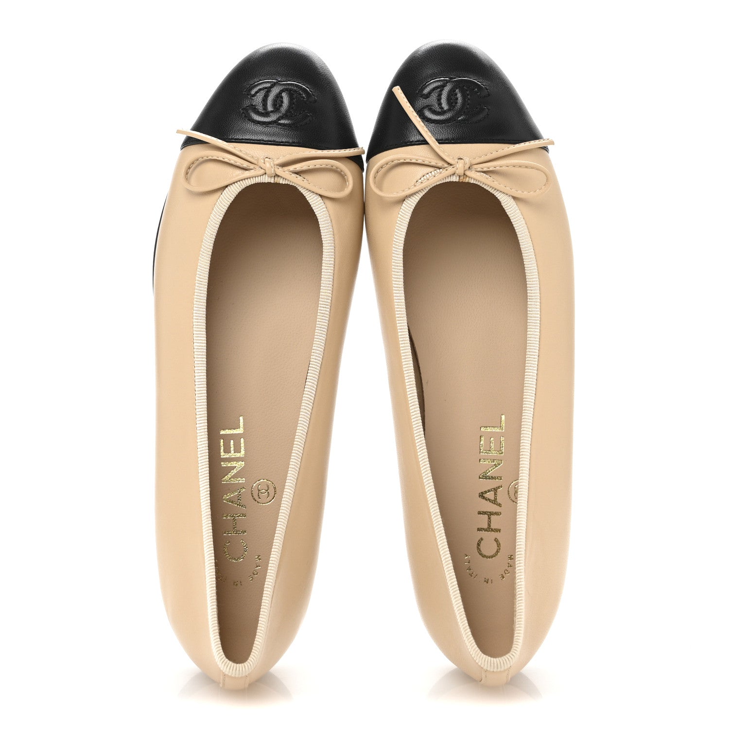 Chanel Lambskin Cap Toe CC Ballerina Flats 36.5 Beige Black 2 of 10