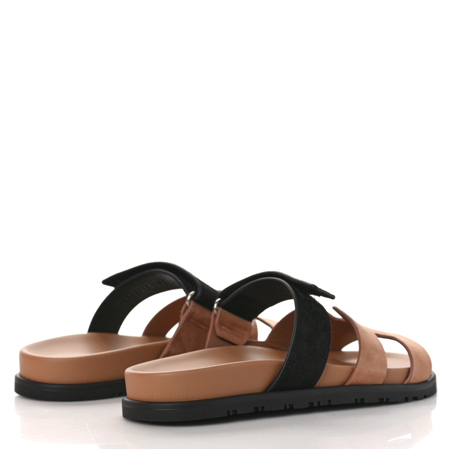Hermes Suede Goatskin Womens Chypre Sandals 37 Rose Perle Black 3 of 10