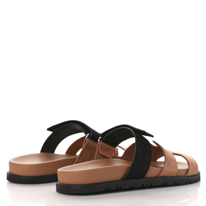 Hermes Suede Goatskin Womens Chypre Sandals 37 Rose Perle Black 3 of 10