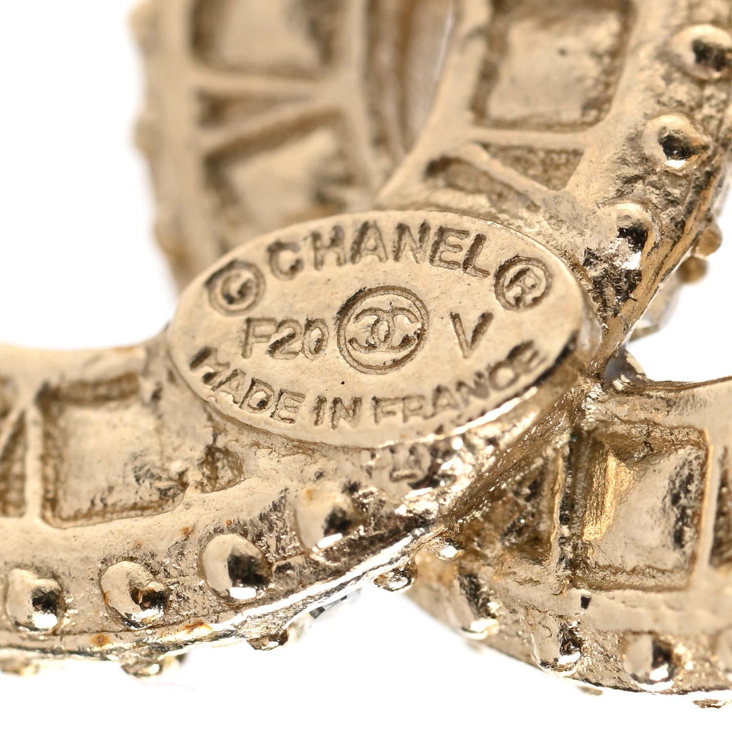 Chanel Crystal Timeless CC Earrings Light Gold 4 of 5
