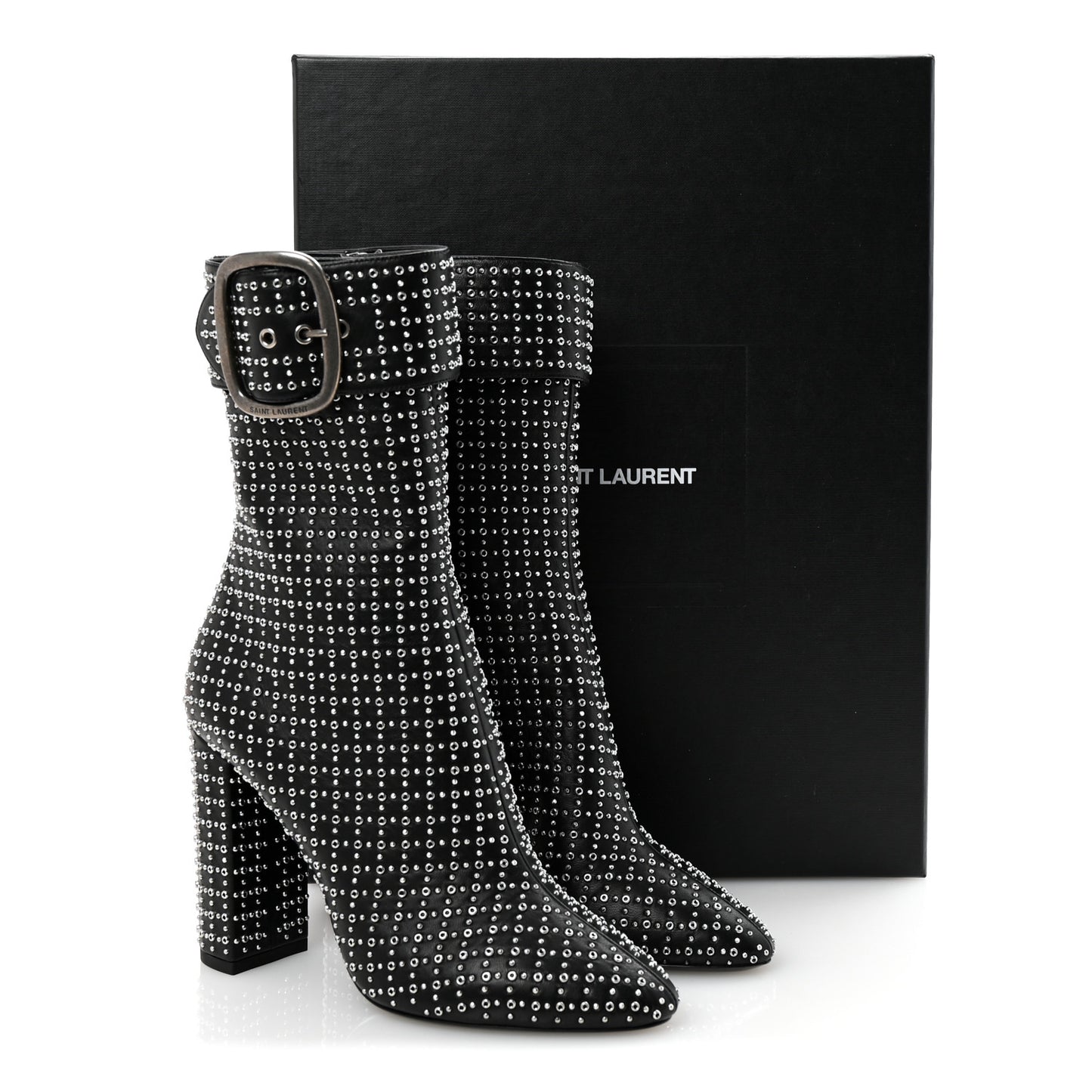Nappa Studded Joplin Buckle Booties 38 Black