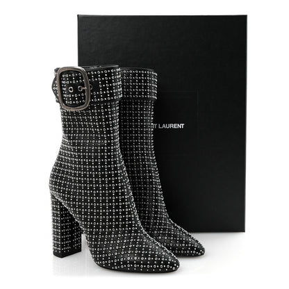 Saint Laurent Nappa Studded Joplin Buckle Booties 38 Black 10 of 10