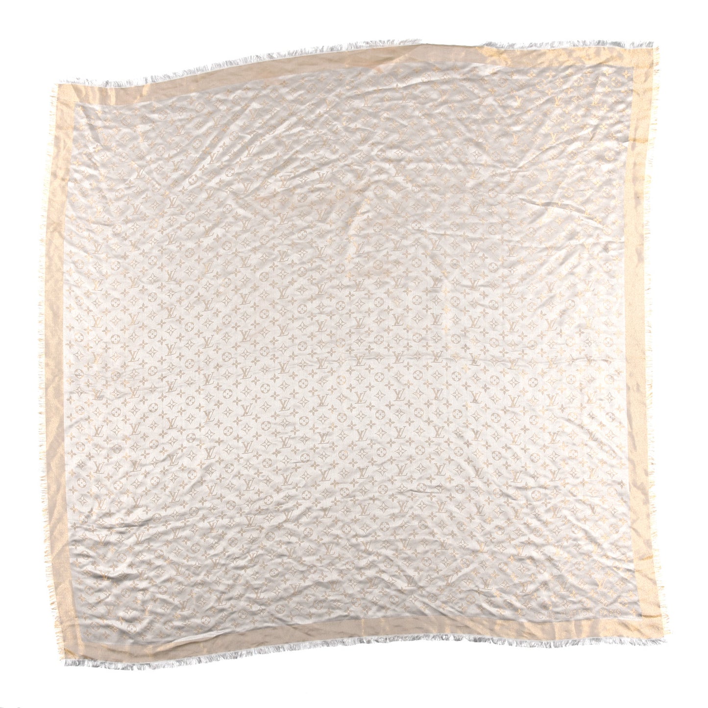 Silk Wool Monogram Shine Shawl Beige