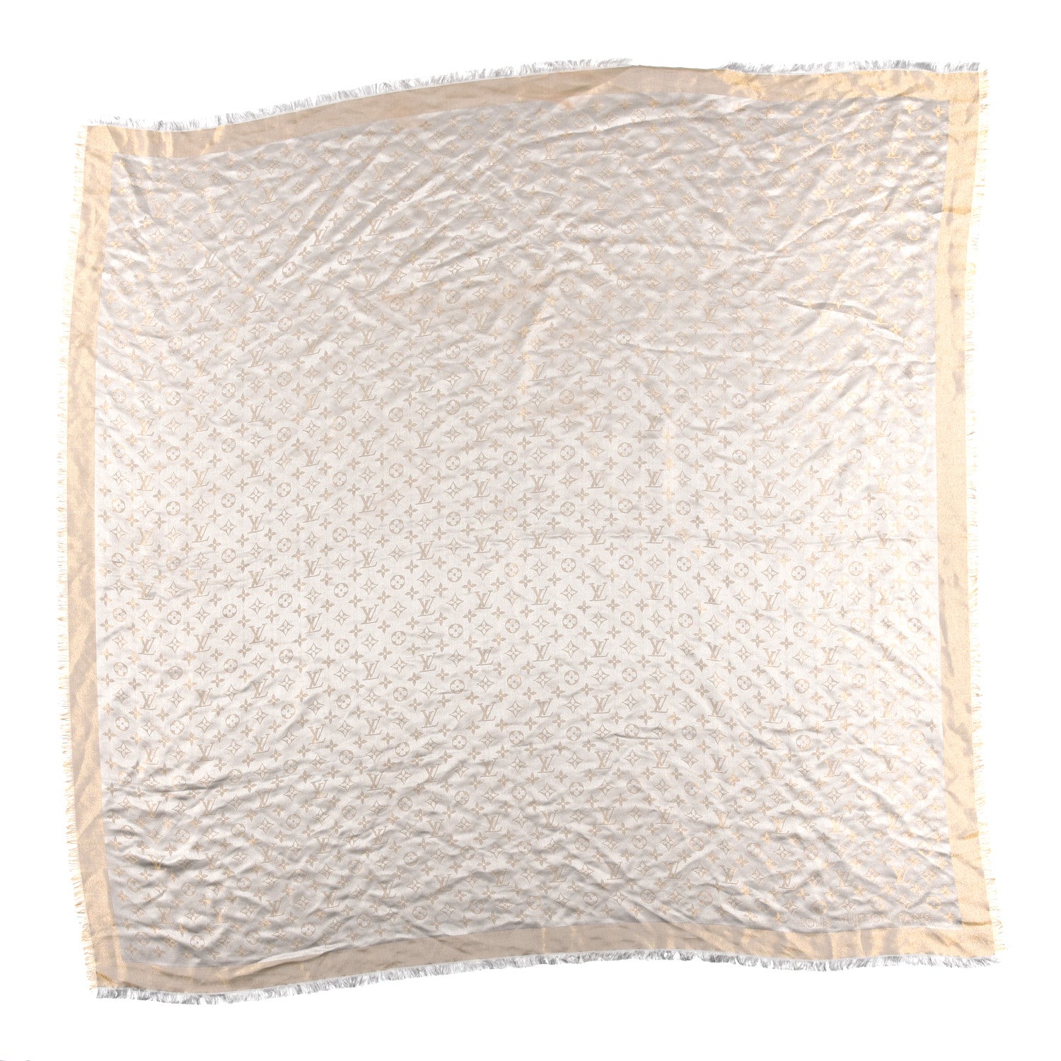 Louis Vuitton Silk Wool Monogram Shine Shawl Beige 1 of 3