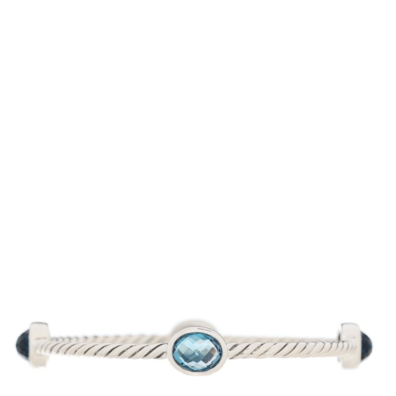 David Yurman Sterling Silver Blue Topaz 3mm 4 Station Bangle Bracelet 2 of 3