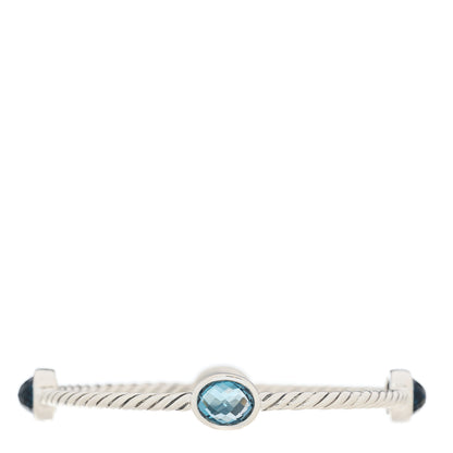 David Yurman Sterling Silver Blue Topaz 3mm 4 Station Bangle Bracelet 2 of 3