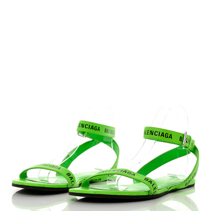 Balenciaga Calfskin Allover Logo Flat Sandals 41 Fluo Green Black 3 of 12