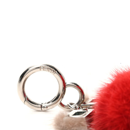 Fendi Metal Mink Fur Hypnoteyes Chick Pom Pom Bag Charm Palladium Palmspring Strawberry 4 of 4