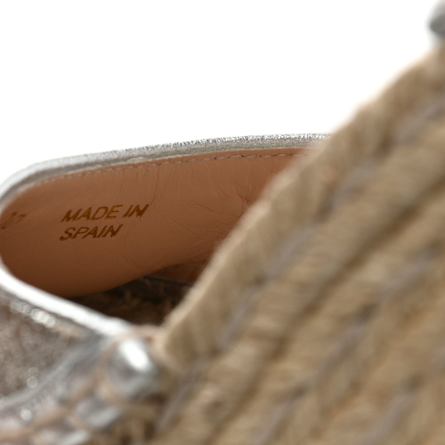 Lame GG Monogram Ankle Wrap Platform Espadrille Wedges 37.5 Silver Beige Light Grey