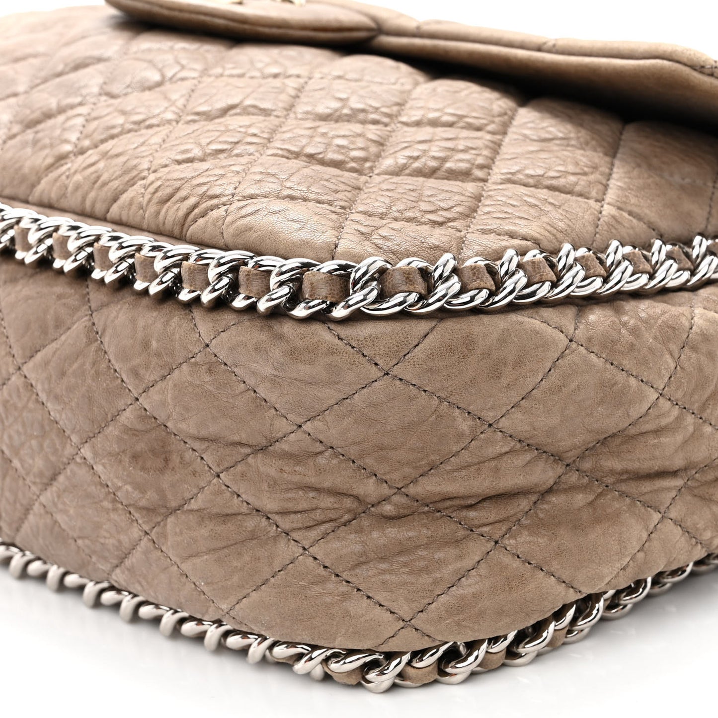 Washed Lambskin Quilted Chain Around Maxi Flap Taupe