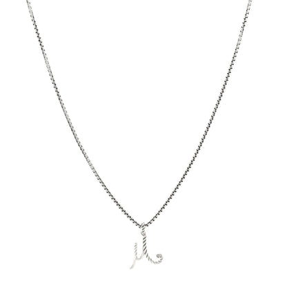 David Yurman Sterling Silver Diamond Cable Collectibles Initial M Charm Necklace 1 of 5