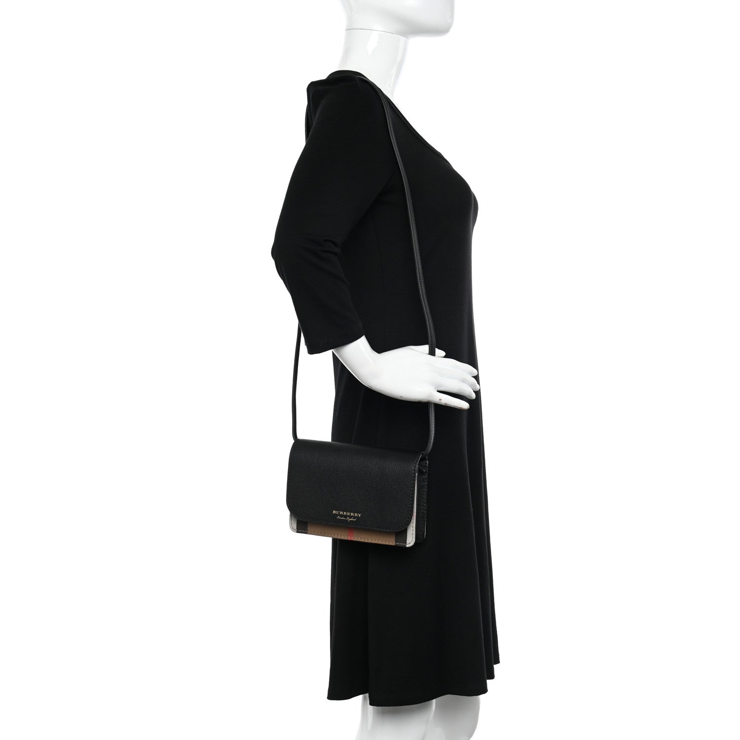 Burberry Derby Calfskin House Check Wallet On Chain Black 2 of 9