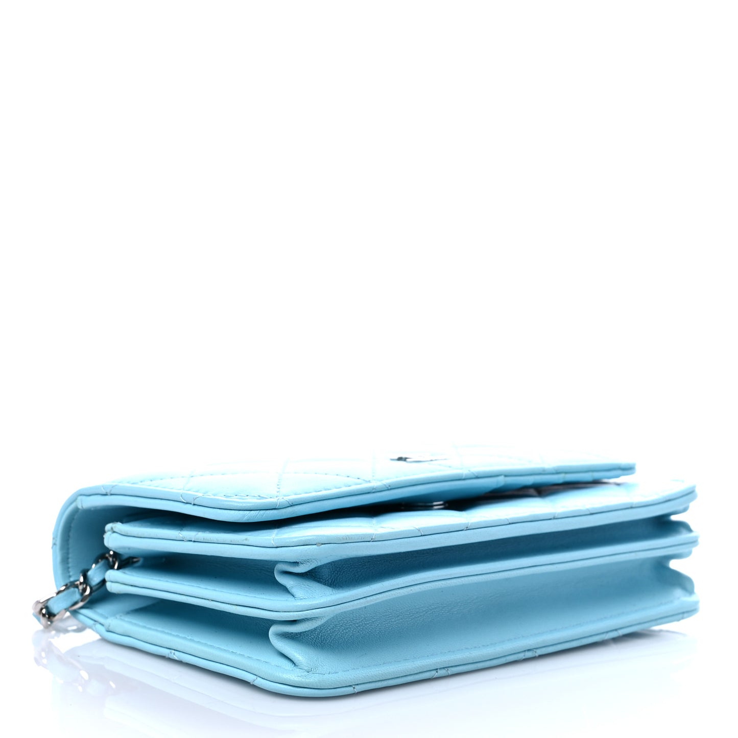 Lambskin Quilted Mini Wallet On Chain WOC Light Blue