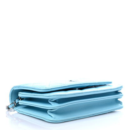 Chanel Lambskin Quilted Mini Wallet On Chain WOC Light Blue 4 of 14
