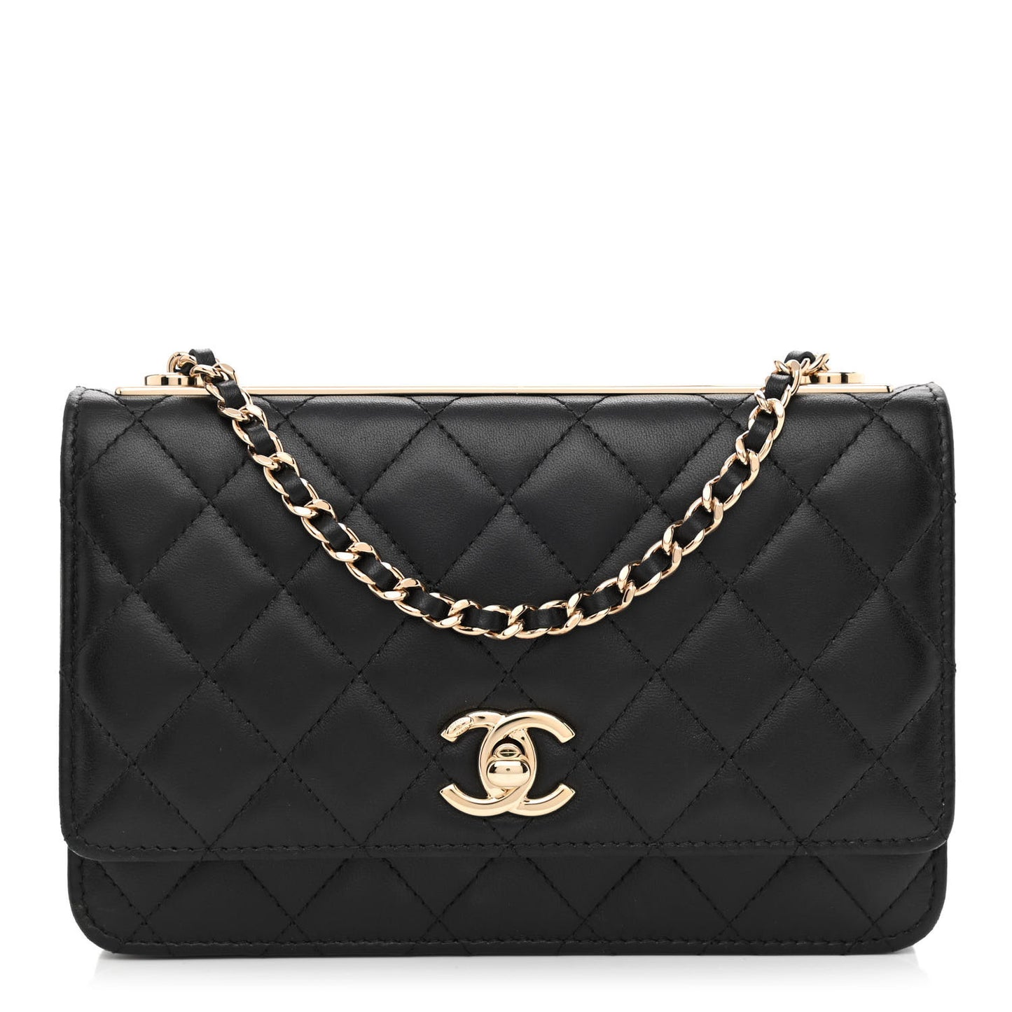 Lambskin Quilted Trendy CC Wallet On Chain WOC Black