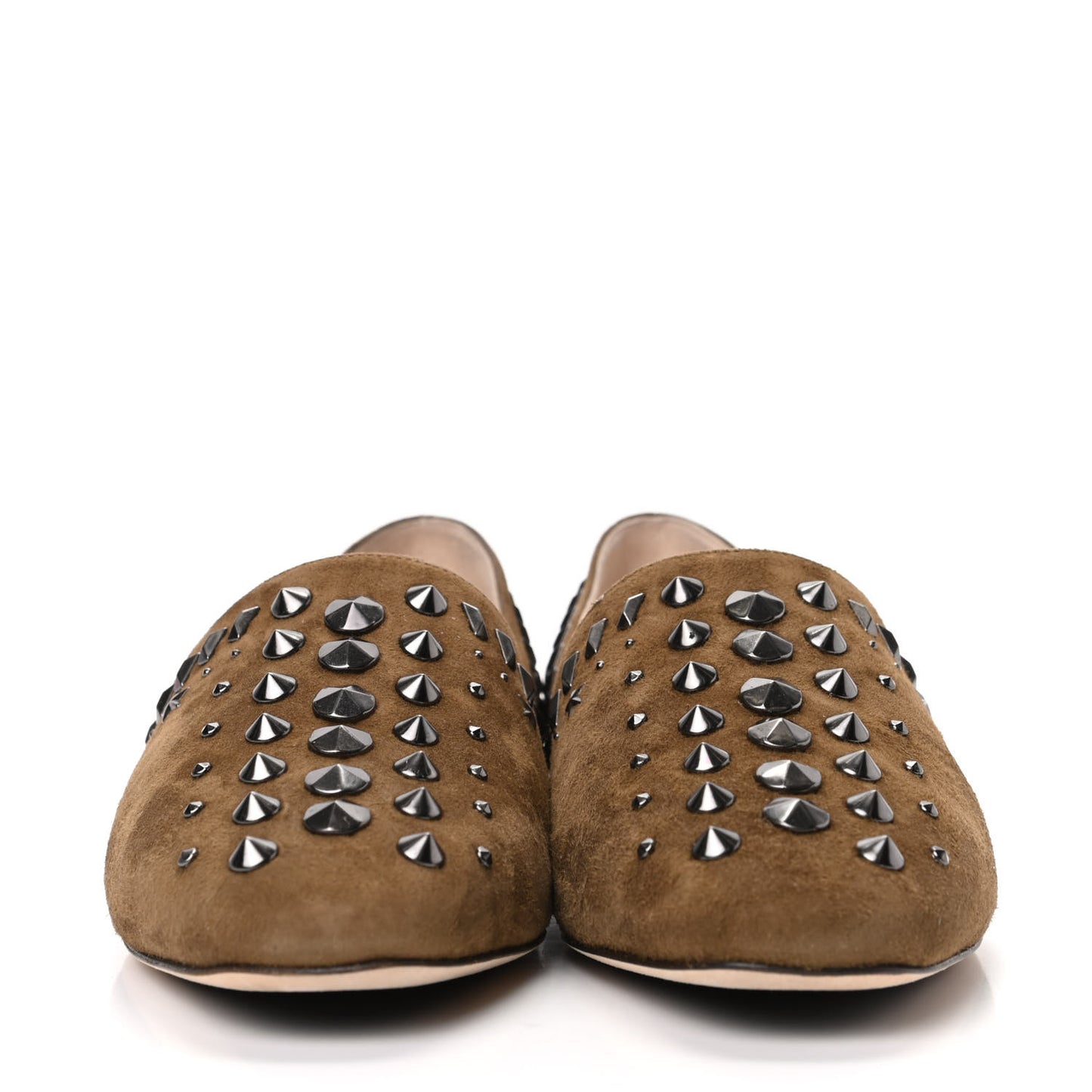 Suede Punk Studded Globe Flats 40 Olive