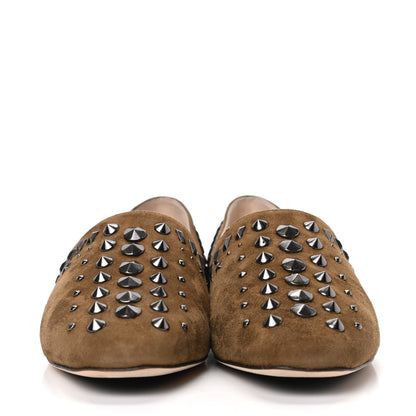 Jimmy Choo Suede Punk Studded Globe Flats 40 Olive 2 of 8