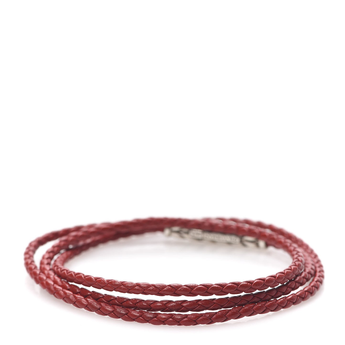 Sterling Silver Leather Mens Chevron Triple-Wrap Bracelet Red