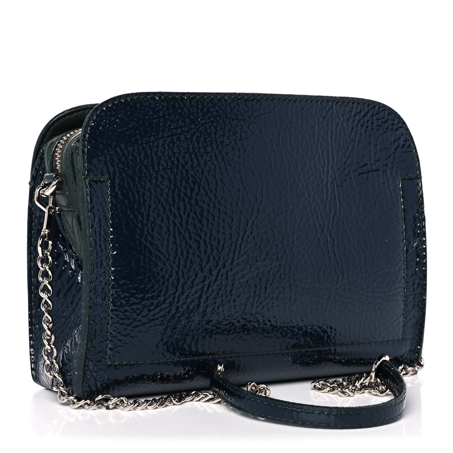 Vernis Deerskin Bonded Chain Pochette Marine