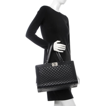 Chanel Calfskin Quilted Boy Shopping Tote Black 2 of 7